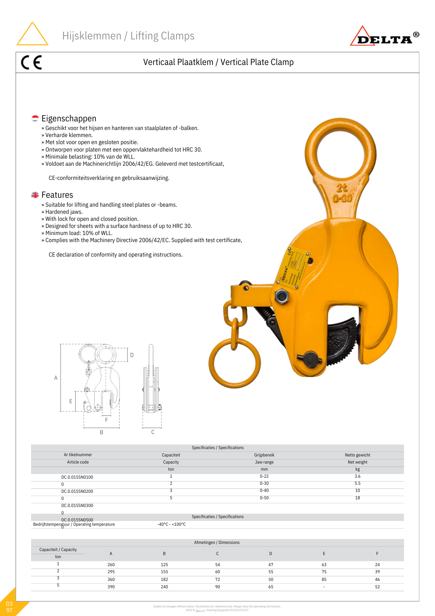 Verticale plaatklem | 1000KG tot 5000KG