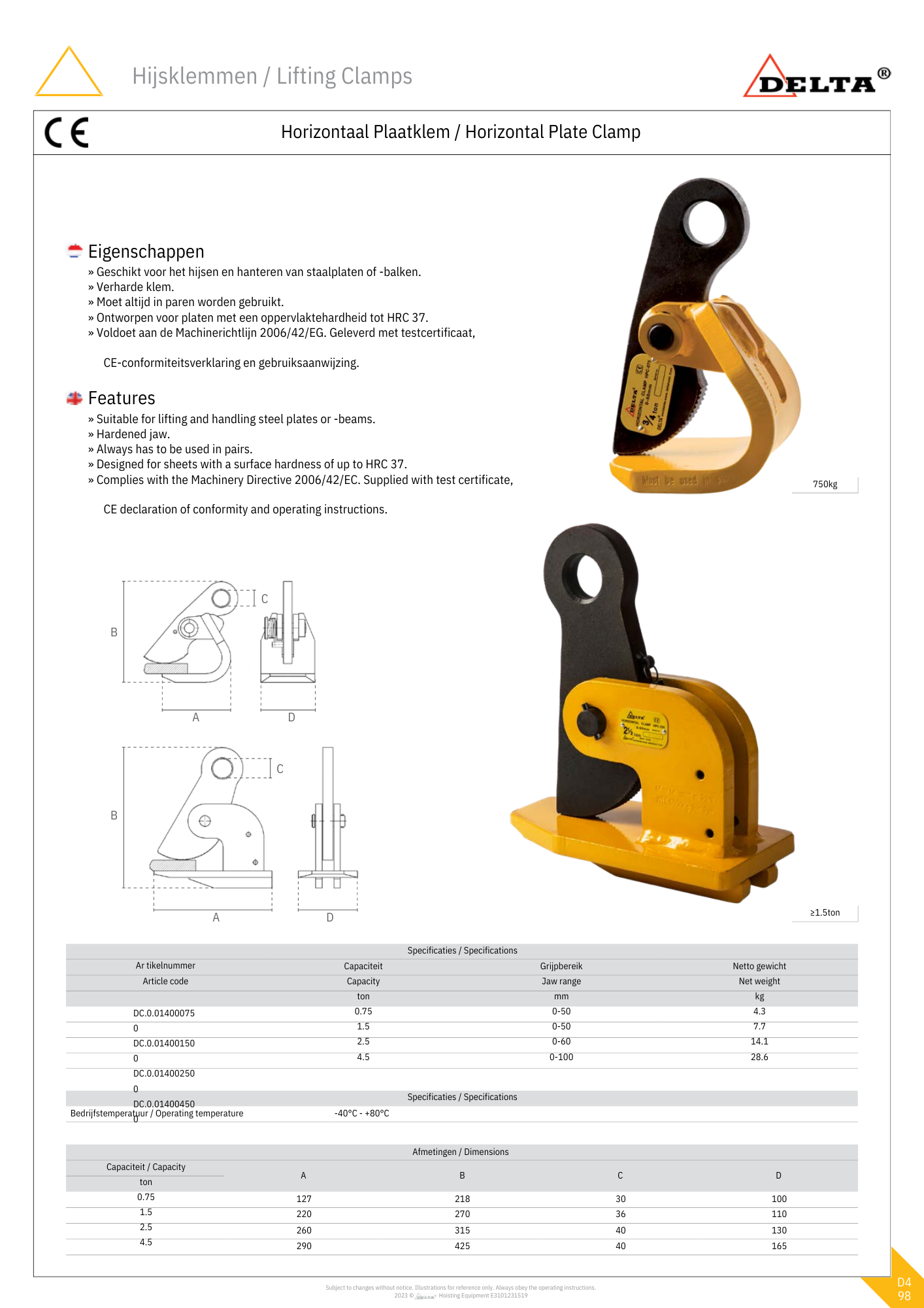 Horizontale plaatklem | 750KG tot 4500KG
