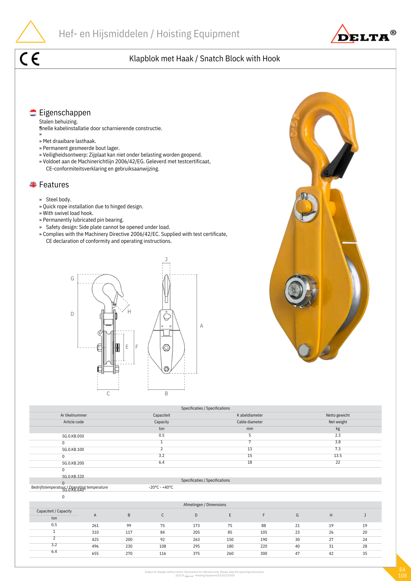 Klapblok met haak | 500KG tot 6400KG