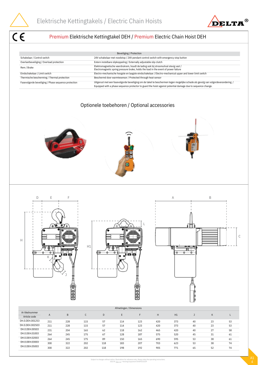 Elektrische kettingtakel 250KG tot 1000KG 230 volt