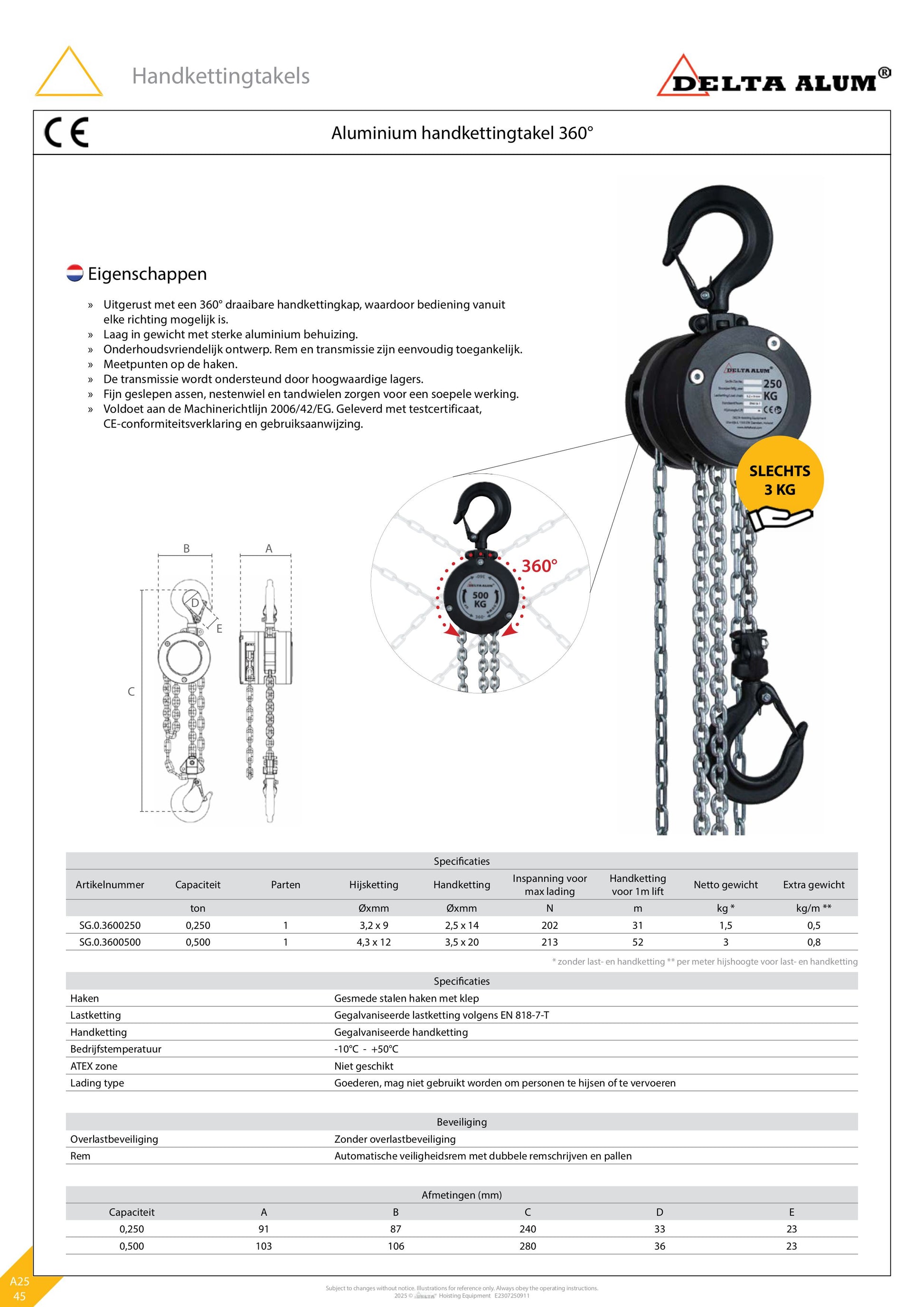 Datasheet Handkettingtakel aluminium