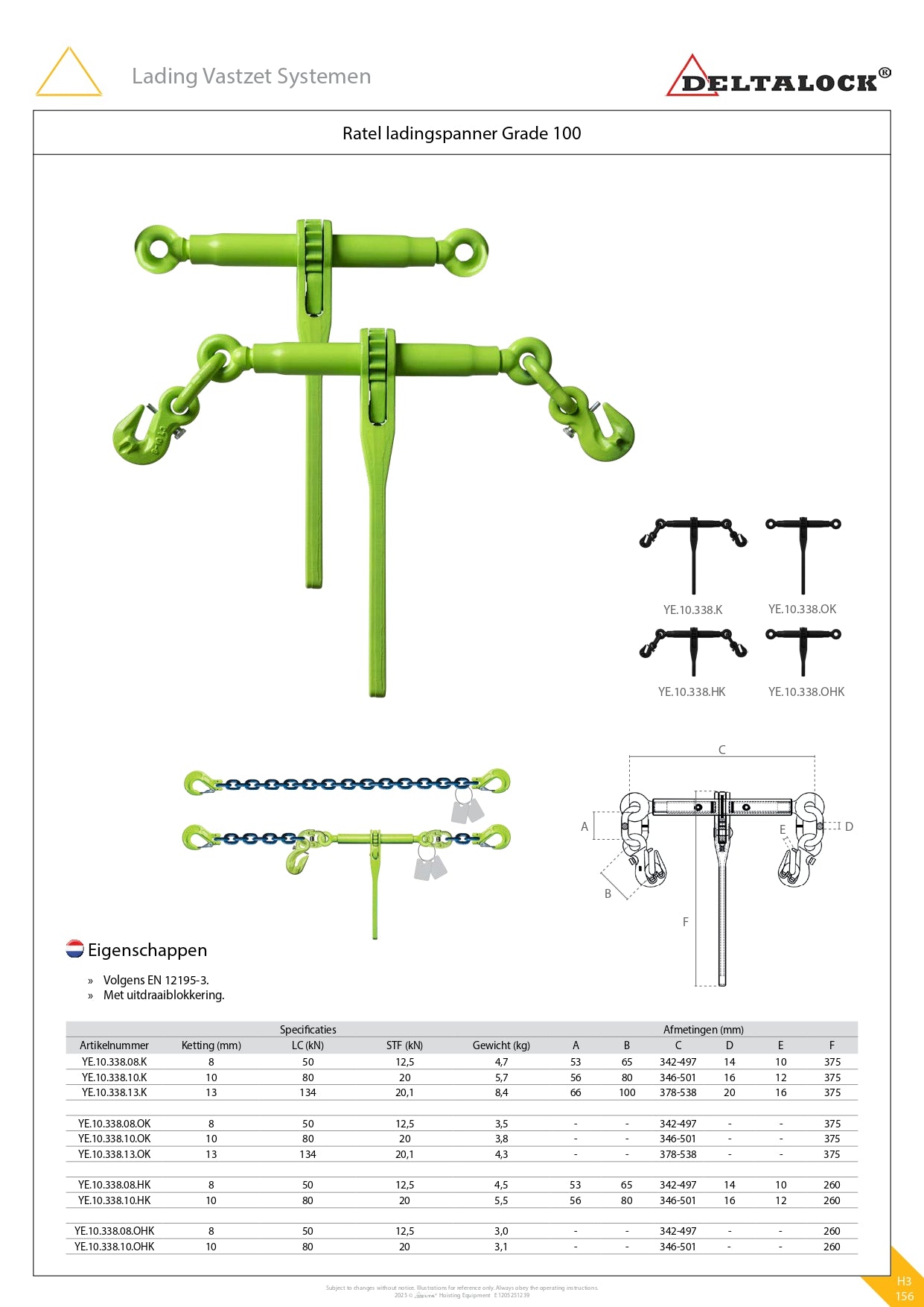 Ladingspanner | type A100 + Spanketting | 5000KG tot 13.400KG | Grade 100